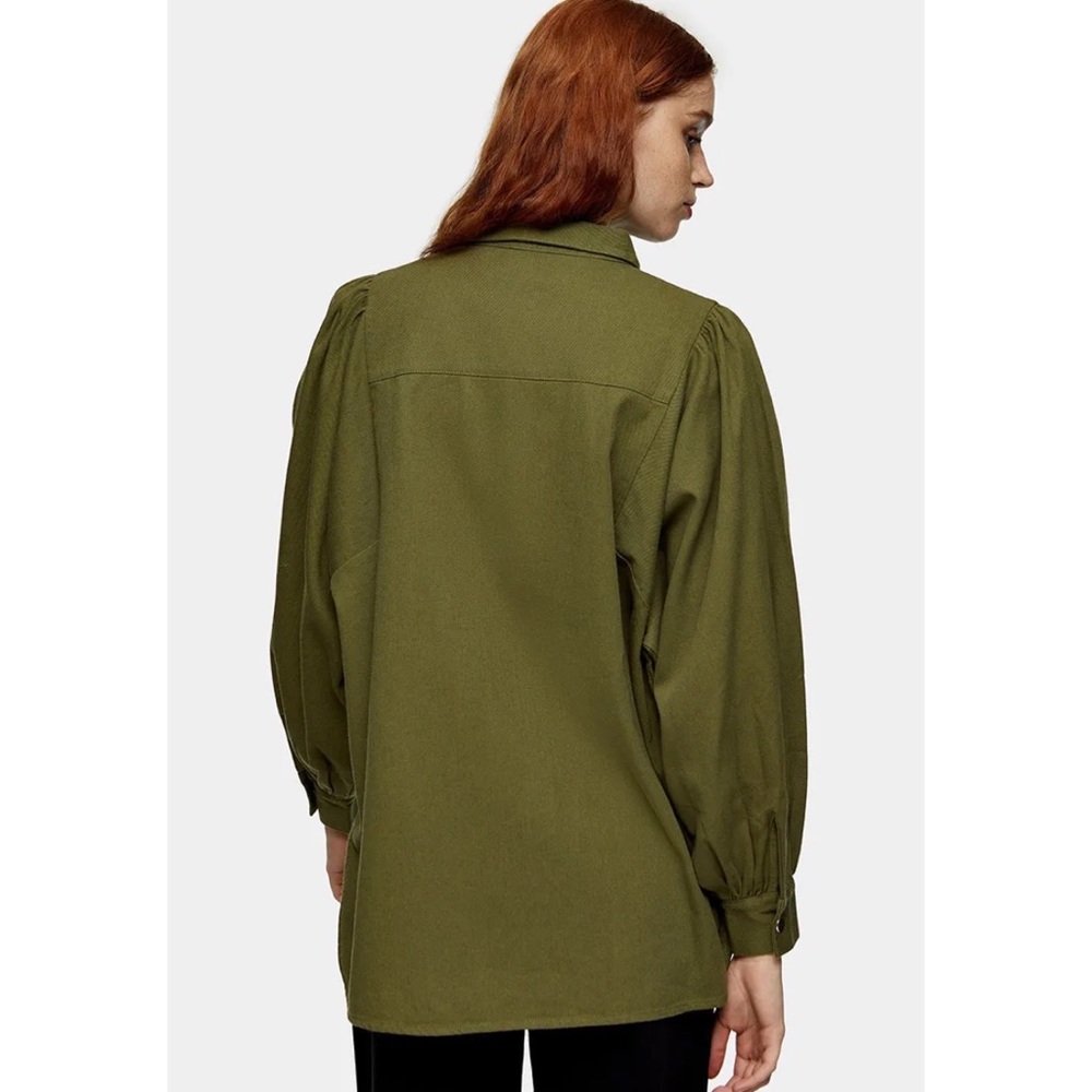 NEW Topshop Olive Green Oversized Relaxed Fit Button Up Canvas Shirt Shacket 10 - Picture 3 of 11